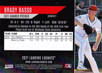 2021 Choice Lansing Lugnuts #27 Brady Basso Back