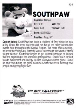 2011 Choice Tri-City ValleyCats #34 Southpaw Back