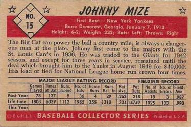 1953 Bowman Black & White #15 Johnny Mize Back