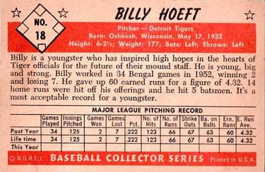 1953 Bowman Black & White #18 Billy Hoeft Back