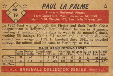1953 Bowman Black & White #19 Paul LaPalme Back
