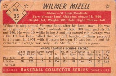 1953 Bowman Black & White #23 Wilmer Mizell Back