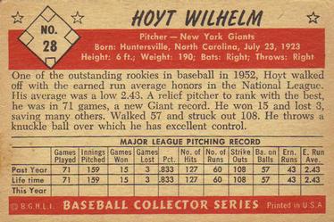 1953 Bowman Black & White #28 Hoyt Wilhelm Back