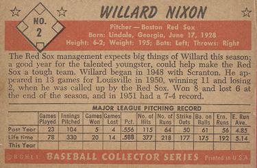 1953 Bowman Black & White #2 Willard Nixon Back