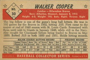 1953 Bowman Black & White #30 Walker Cooper Back