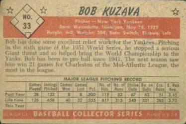 1953 Bowman Black & White #33 Bob Kuzava Back