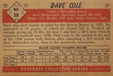 1953 Bowman Black & White #38 Dave Cole Back