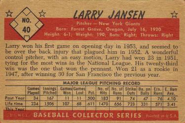 1953 Bowman Black & White #40 Larry Jansen Back