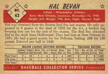 1953 Bowman Black & White #43 Hal Bevan Back