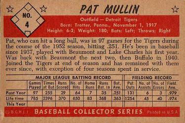 1953 Bowman Black & White #4 Pat Mullin Back