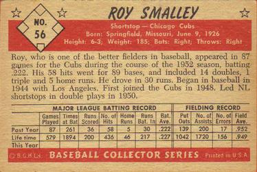 1953 Bowman Black & White #56 Roy Smalley Back