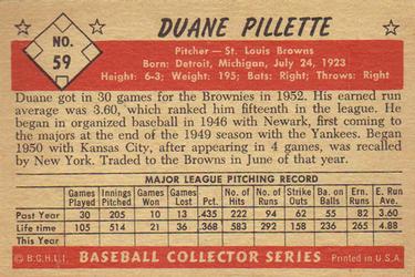 1953 Bowman Black & White #59 Duane Pillette Back