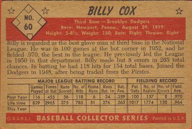 1953 Bowman Black & White #60 Billy Cox Back