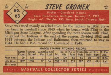 1953 Bowman Black & White #63 Steve Gromek Back