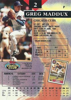 1993 Stadium Club #2 Greg Maddux Back