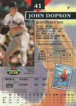 1993 Stadium Club #41 John Dopson Back
