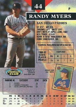 1993 Stadium Club #44 Randy Myers Back
