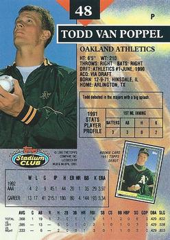1993 Stadium Club #48 Todd Van Poppel Back