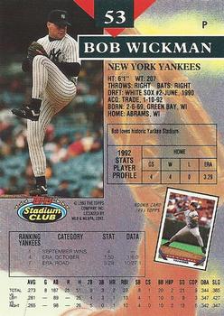 1993 Stadium Club #53 Bob Wickman Back