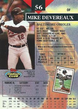 1993 Stadium Club #56 Mike Devereaux Back