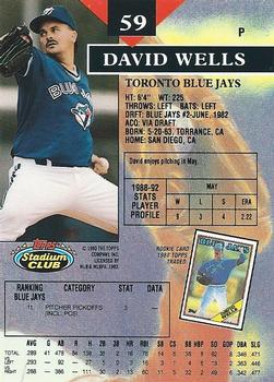 1993 Stadium Club #59 David Wells Back