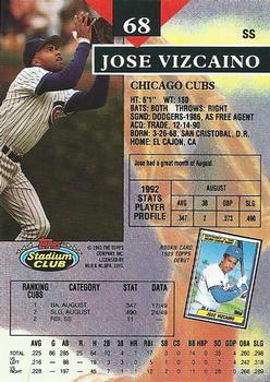 1993 Stadium Club #68 Jose Vizcaino Back