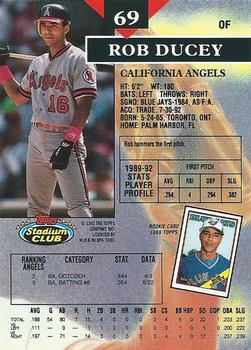 1993 Stadium Club #69 Rob Ducey Back