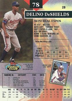 1993 Stadium Club #78 Delino DeShields Back