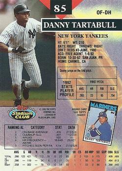 1993 Stadium Club #85 Danny Tartabull Back