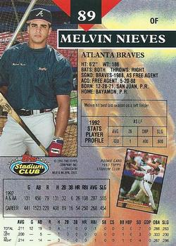 1993 Stadium Club #89 Melvin Nieves Back
