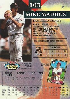 1993 Stadium Club #103 Mike Maddux Back