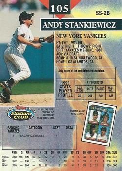 1993 Stadium Club #105 Andy Stankiewicz Back