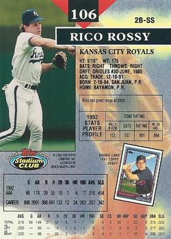 1993 Stadium Club #106 Rico Rossy Back
