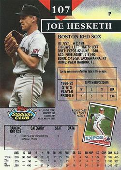 1993 Stadium Club #107 Joe Hesketh Back