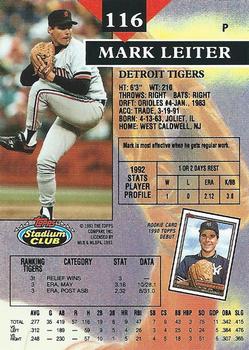 1993 Stadium Club #116 Mark Leiter Back