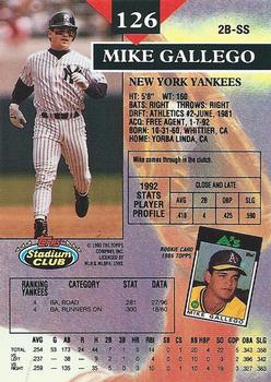 1993 Stadium Club #126 Mike Gallego Back