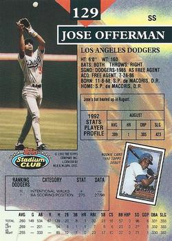 1993 Stadium Club #129 Jose Offerman Back