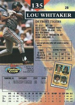 1993 Stadium Club #135 Lou Whitaker Back