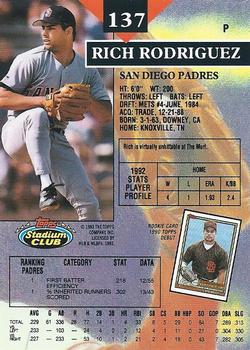 1993 Stadium Club #137 Rich Rodriguez Back