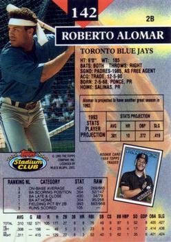 1993 Stadium Club #142 Roberto Alomar Back