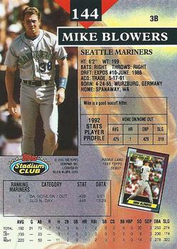 1993 Stadium Club #144 Mike Blowers Back