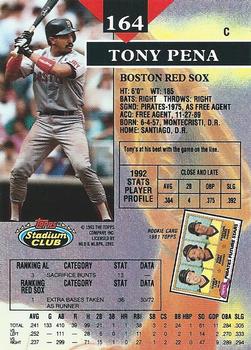 1993 Stadium Club #164 Tony Pena Back