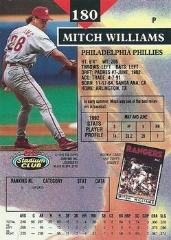 1993 Stadium Club #180 Mitch Williams Back