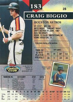 1993 Stadium Club #183 Craig Biggio Back