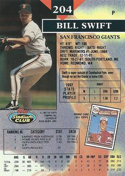 1993 Stadium Club #204 Bill Swift Back