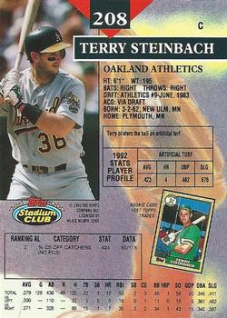 1993 Stadium Club #208 Terry Steinbach Back