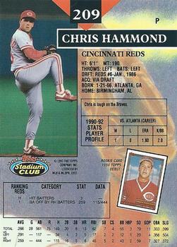 1993 Stadium Club #209 Chris Hammond Back