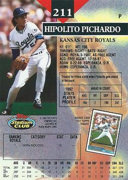 1993 Stadium Club #211 Hipolito Pichardo Back