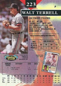 1993 Stadium Club #223 Walt Terrell Back