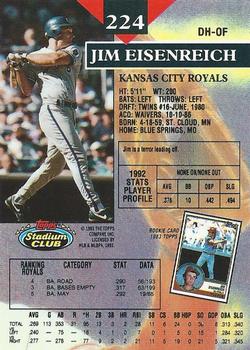1993 Stadium Club #224 Jim Eisenreich Back